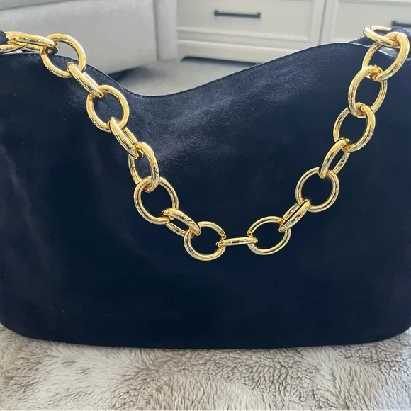 J. Crew Suede Berkeley Bag in black with Gold Chain